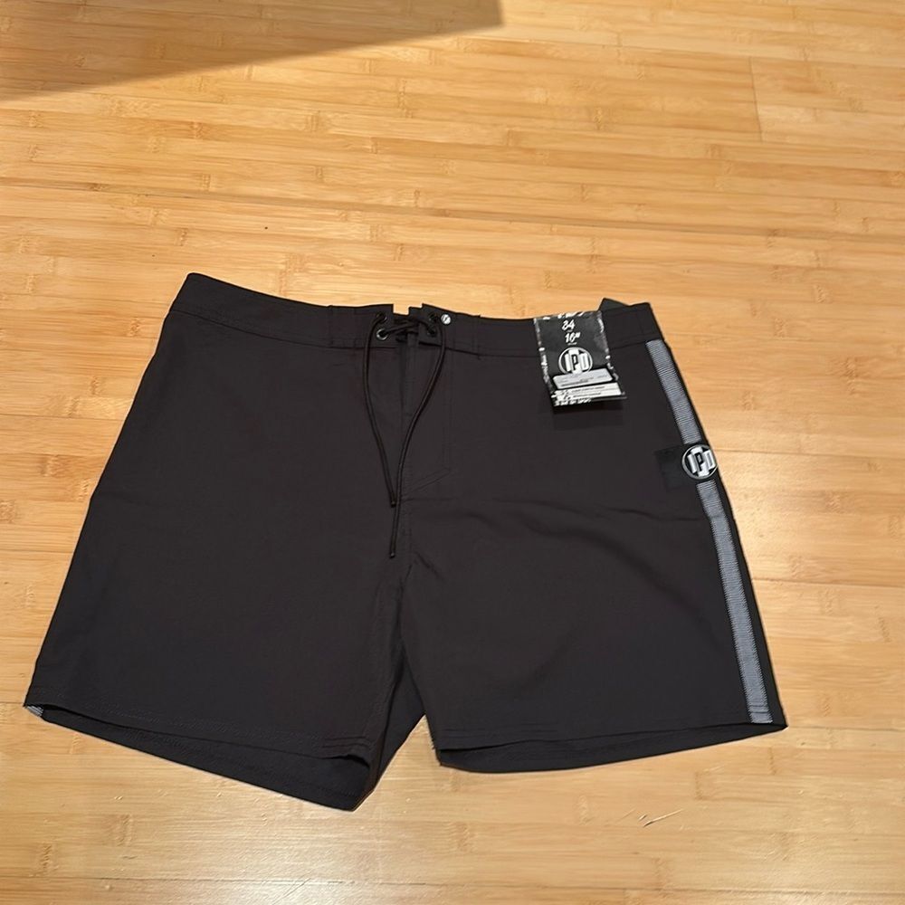 IPD Black Swim Shorts with Side Stripe. NWT